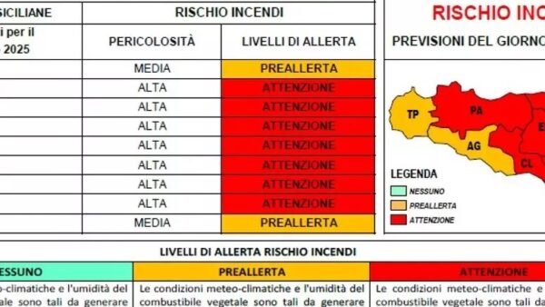 Protezione civile Sicilia, domani allerta rossa per incendi