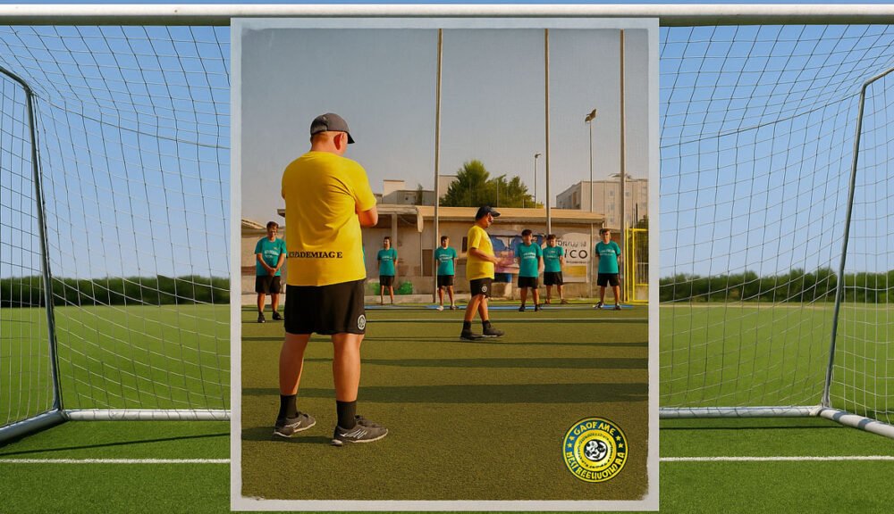 Allenatori e ragazzi dell’Accademia Trapani durante l’allenamento sul campo di calcio