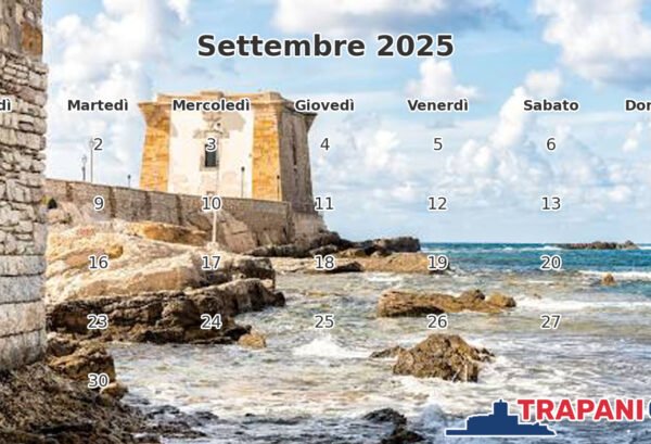 Calendario settembre 2025 con vista sulla Torre di Ligny a Trapani