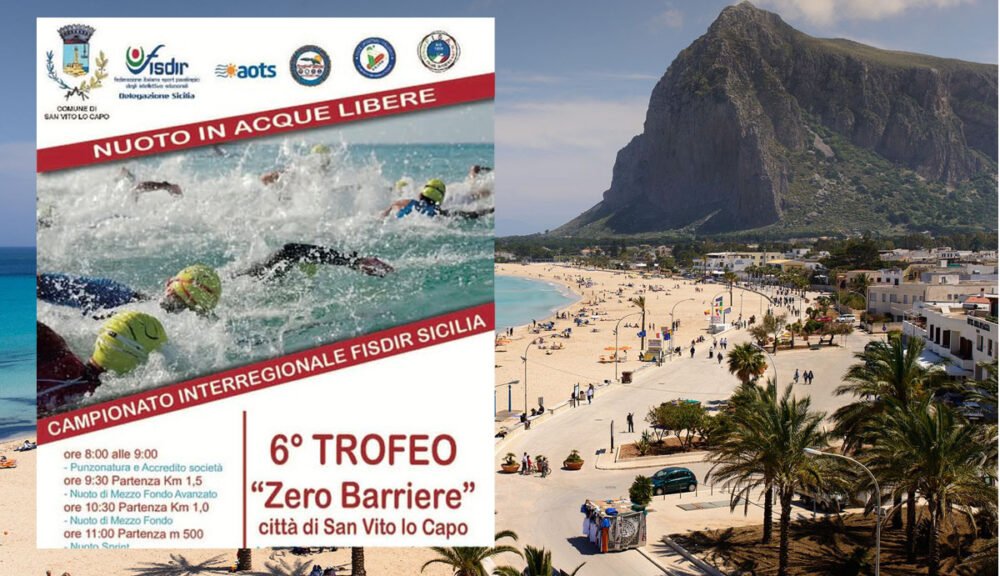 6° Trofeo Zero Barriere San Vito Lo Capo – gara di nuoto in acque libere con Monte Monaco sullo sfondo