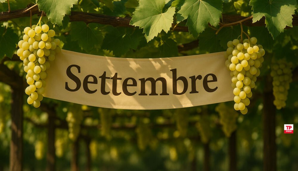 Pergolato di uva bianca con scritta Settembre