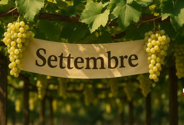 Pergolato di uva bianca con scritta Settembre