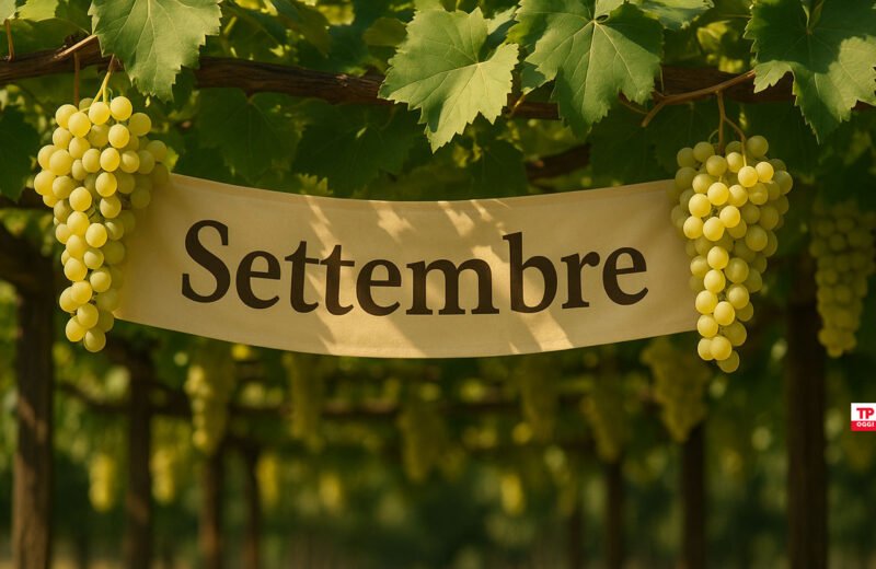 Pergolato di uva bianca con scritta Settembre