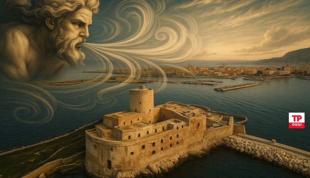 Eolo soffia sulla Colombaia di Trapani, vista sul porto e sulla città