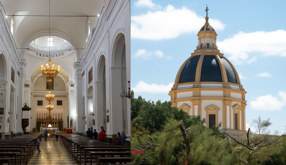 Combo di foto della Chiesa di San Francesco d’Assisi a Trapani, interno e cupola – fonte Wikipedia
