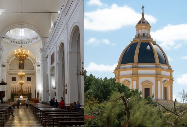 Combo di foto della Chiesa di San Francesco d’Assisi a Trapani, interno e cupola – fonte Wikipedia