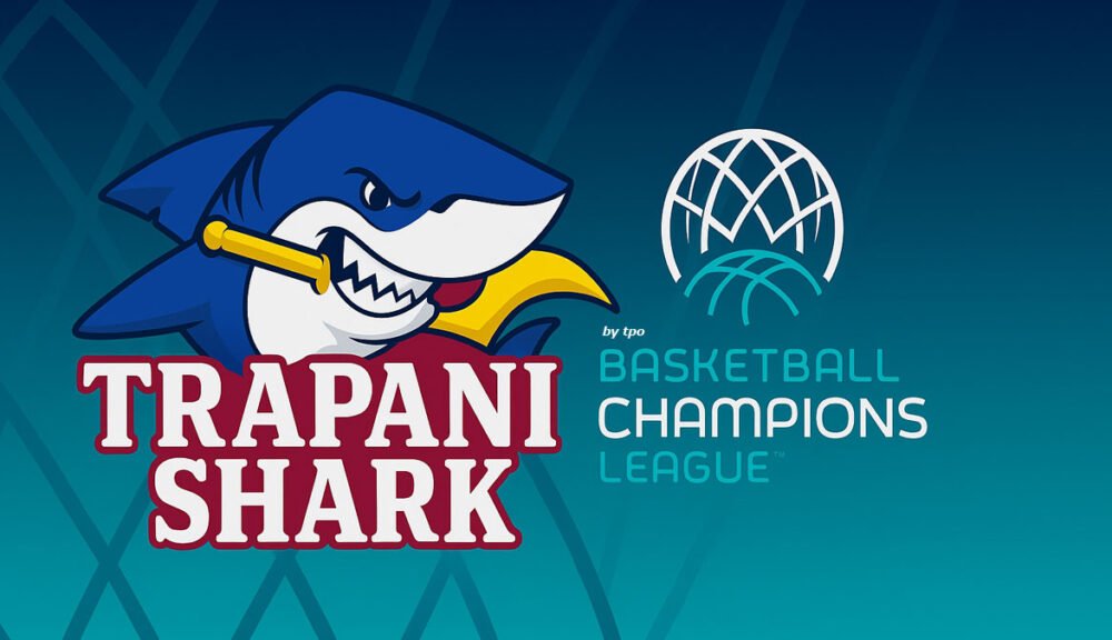 Logo Trapani Shark e Basketball Champions League – composizione grafica 2025