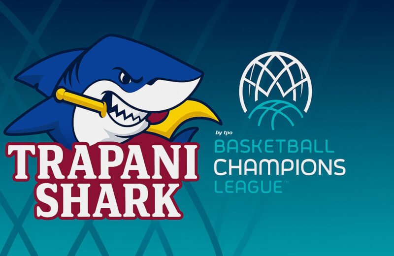 Logo Trapani Shark e Basketball Champions League – composizione grafica 2025