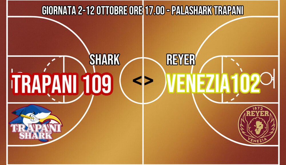 Trapani Shark 109 Reyer Venezia 102 – vittoria al PalaShark Trapani nella seconda giornata di Serie A