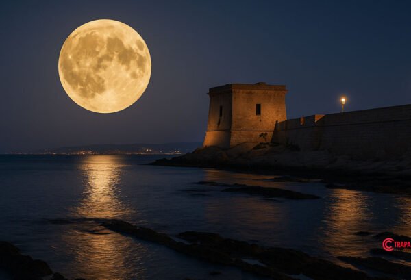 Superluna 2025 su Trapani, immagine generata digitalmente