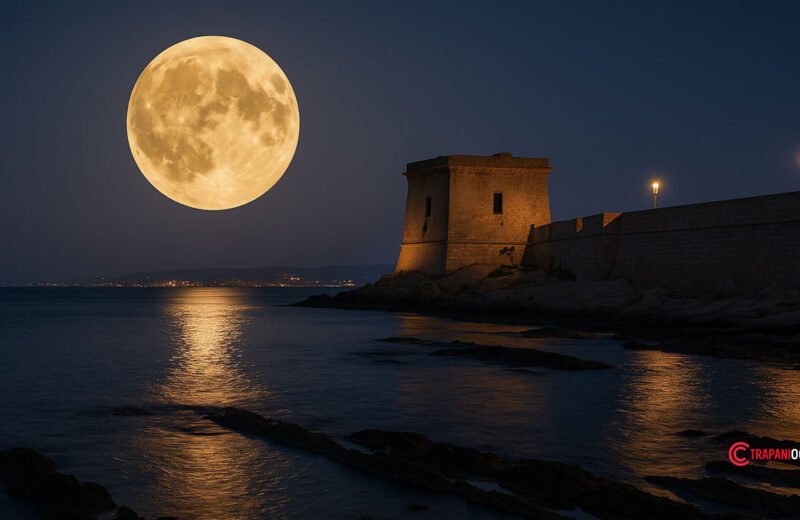 Superluna 2025 su Trapani, immagine generata digitalmente