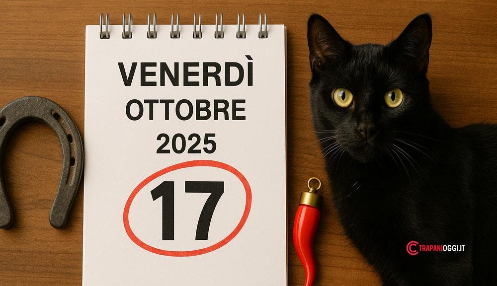 Venerdì 17 ottobre 2025 con gatto nero, ferro di cavallo e cornetto portafortuna
