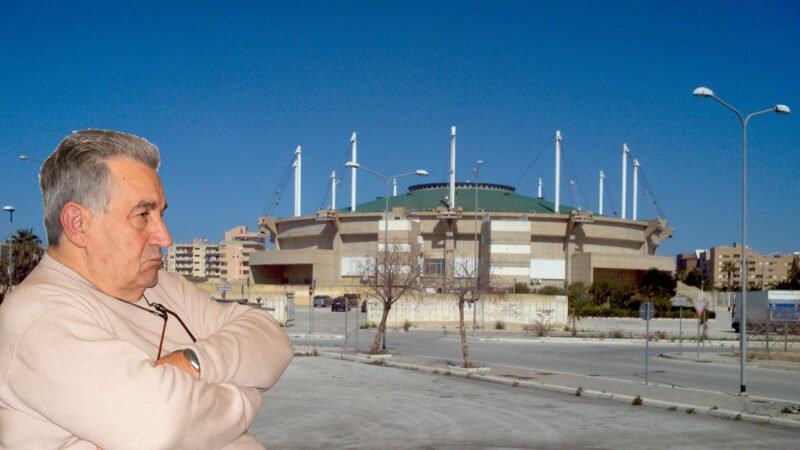 Composizione fotografica con Ettore Daidone e il PalaDaidone di Trapani