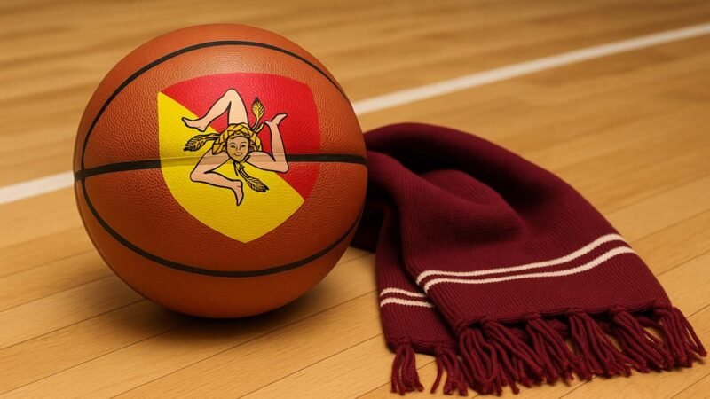 pallone. con simbolo sicilia e sciarpa granata