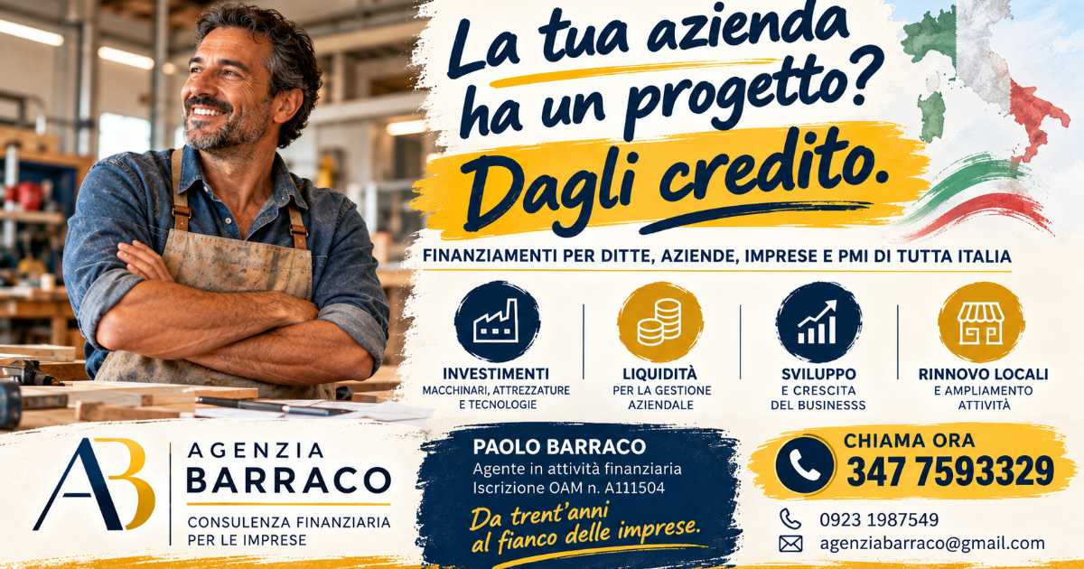 Imprenditore valuta un finanziamento per investimenti e liquidità aziendale con Agenzia Barraco a Trapani